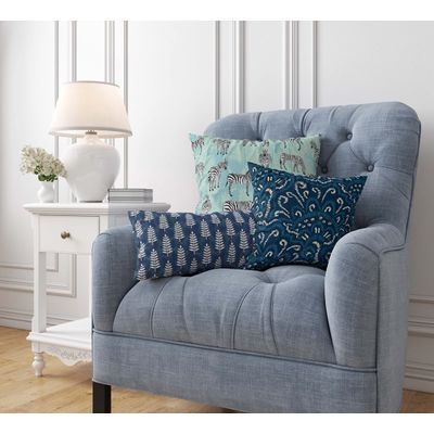 Capas de Almofada Luxo Estampadas Tema Azul e Capa para Almofada Lombar Decorativa - Vargottam 60,96 Cm × 30,48 Cm / Azul