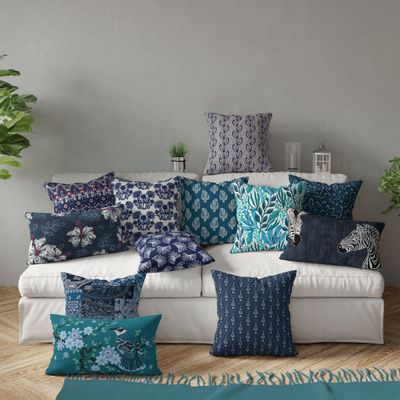 Capas de Almofada Luxo Estampadas Tema Azul e Capa para Almofada Lombar Decorativa - Vargottam 60,96 Cm × 30,48 Cm / Azul