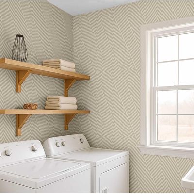 Papel de Parede Vinílico Autoadesivo Listras Ópticas Modernas Bege, Revestimento Decorativo Fácil para Quarto, Armários e Salas - S4Sassy 63,5 cm (L) × 304,8 cm (C) / Bege - Vinil Liso