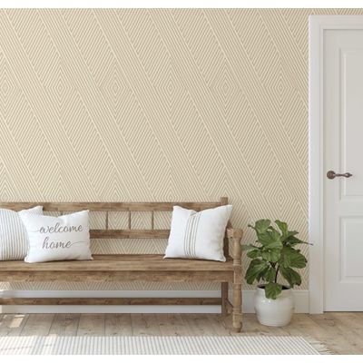 Papel de Parede Vinílico Autoadesivo Listras Ópticas Modernas Bege, Revestimento Decorativo Fácil para Quarto, Armários e Salas - S4Sassy 63,5 cm (L) × 304,8 cm (C) / Bege - Vinil Liso