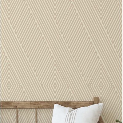 Papel de Parede Vinílico Autoadesivo Listras Ópticas Modernas Bege, Revestimento Decorativo Fácil para Quarto, Armários e Salas - S4Sassy 63,5 cm (L) × 304,8 cm (C) / Bege - Vinil Liso