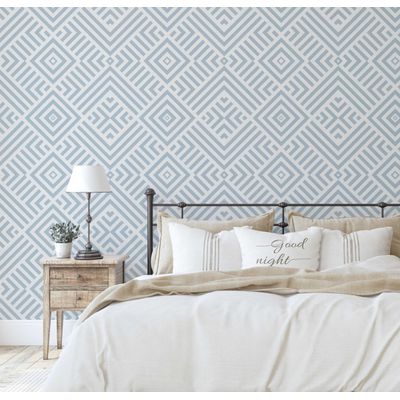 Papel de Parede Autoadesivo Vinil Removível Diamante Geométrico Azul, Faça-Você-Mesmo para Parede de Entrada, Decoração Fácil - S4sassy 63,5 cm (L) × 304,8 cm (C) / Azul - Vinil Liso