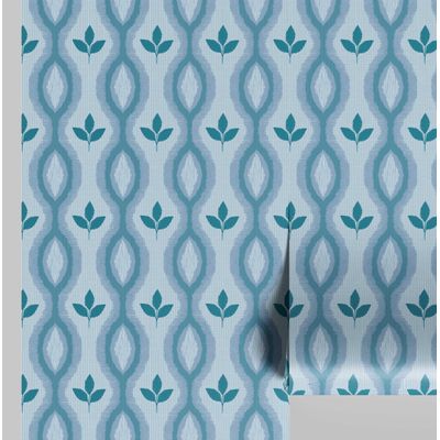Motivo Tribal Moderno de Folha  Cobertura de Parede Azul em Vinil Autoadesivo Decorativo, Fácil para Quarto, Armários e Sala - S4Sassy 63,5 cm (L) × 914,4 cm (C) / Azul - Vinil Texturizado