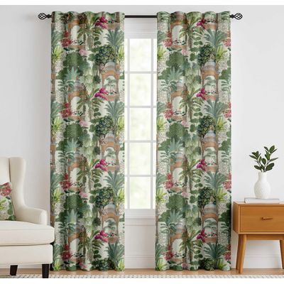 Cortinas Extra Longas de Algodão para Tetos Altos/Portas Francesas - Filtram a Luz, Canaleta e Alças, Conjunto de 2 Painéis - Vargottam 132,08 Cm (L) × 160,02 Cm (C) / Multicolorido