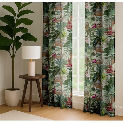 Cortinas Extra Longas de Algodão para Tetos Altos/Portas Francesas - Filtram a Luz, Canaleta e Alças, Conjunto de 2 Painéis - Vargottam 132,08 Cm (L) × 160,02 Cm (C) / Multicolorido