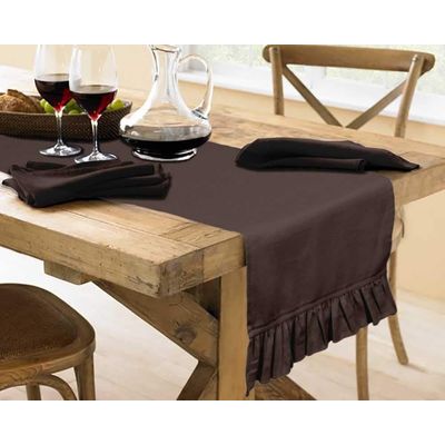 Caminho de Mesa com Babado Marrom para Decoração de Casa e Cozinha - Vargottam 35,56 Cm (L) × 91,44 Cm (C) / Marrom