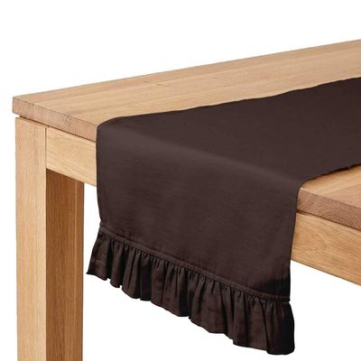 Caminho de Mesa com Babado Marrom para Decoração de Casa e Cozinha - Vargottam 35,56 Cm (L) × 91,44 Cm (C) / Marrom
