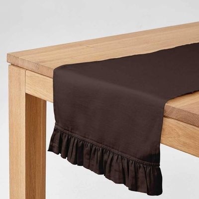 Caminho de Mesa com Babado Marrom para Decoração de Casa e Cozinha - Vargottam 35,56 Cm (L) × 91,44 Cm (C) / Marrom