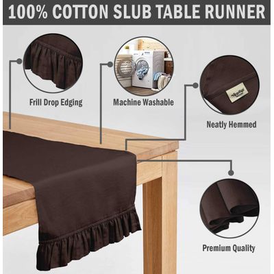 Caminho de Mesa com Babado Marrom para Decoração de Casa e Cozinha - Vargottam 35,56 Cm (L) × 91,44 Cm (C) / Marrom