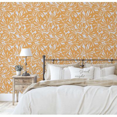 Papel de Parede Moderno de Folhas Tropicais Laranja, Vinil Autoadesivo, Revestimento Fácil DIY para Quarto, Armários e Salas - S4Sassy 63,5 cm (L) × 914,4 cm (C) / Laranja - Vinil Texturizado