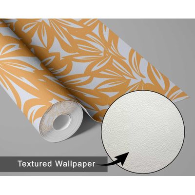 Papel de Parede Moderno de Folhas Tropicais Laranja, Vinil Autoadesivo, Revestimento Fácil DIY para Quarto, Armários e Salas - S4Sassy 63,5 cm (L) × 914,4 cm (C) / Laranja - Vinil Texturizado