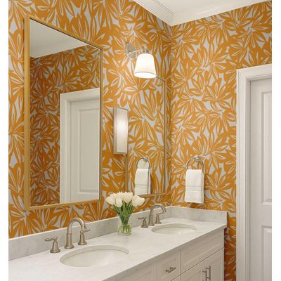 Papel de Parede Moderno de Folhas Tropicais Laranja, Vinil Autoadesivo, Revestimento Fácil DIY para Quarto, Armários e Salas - S4Sassy 63,5 cm (L) × 914,4 cm (C) / Laranja - Vinil Texturizado