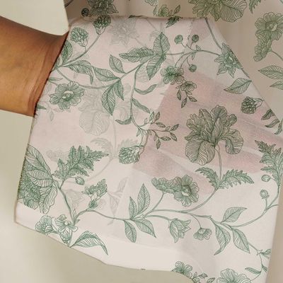 Cortinas Extra Longas de Georgette Estampada c/ Vinhas Florais, Topo com Ilhós, Filtram Luz, 2 Painéis para Janelas/Portas Altas - Vargottam 132,08 Cm (L) × 160,02 Cm (C) / Bege