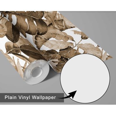 Papel de Parede Monocromático de Folhas Tropicais Marrom, Vinílico Autoadesivo, Faça Você Mesmo para Quarto e Sala - S4Sassy 63,5 cm (L) × 914,4 cm (C) / Marrom - Vinil Liso