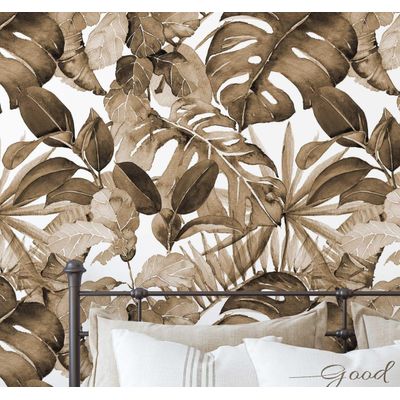 Papel de Parede Monocromático de Folhas Tropicais Marrom, Vinílico Autoadesivo, Faça Você Mesmo para Quarto e Sala - S4Sassy 63,5 cm (L) × 914,4 cm (C) / Marrom - Vinil Liso