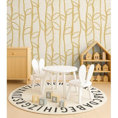 Papel de Parede com Estampa de Árvore Moderna em Esboço Amarelo, Vinil Autoadesivo, Instalação Fácil para Quarto, Armários, Salas - S4Sassy 63,5 cm (L) × 304,8 cm (C) / Amarelo - Vinil Liso