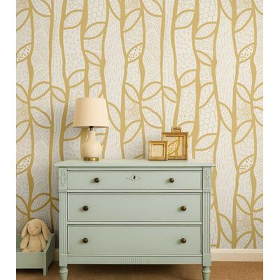 Papel de Parede com Estampa de Árvore Moderna em Esboço Amarelo, Vinil Autoadesivo, Instalação Fácil para Quarto, Armários, Salas - S4Sassy 63,5 cm (L) × 304,8 cm (C) / Amarelo - Vinil Liso