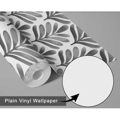 Papel de Parede Autoadesivo Removível em Vinil Motivo Folhas Botânicas Cinza para Quarto, Banheiro, Lavanderia e Armário - S4Sassy 63,5 cm (L) × 304,8 cm (C) / Cinza - Vinil Liso