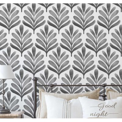Papel de Parede Autoadesivo Removível em Vinil Motivo Folhas Botânicas Cinza para Quarto, Banheiro, Lavanderia e Armário - S4Sassy 63,5 cm (L) × 304,8 cm (C) / Cinza - Vinil Liso