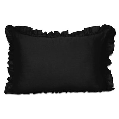 Fronha Decorativa com Babados em Algodão, Estilo Shabby Chic para Decoração Casa de Campo - Vargottam 66,04 Cm × 50,8 Cm / Preto