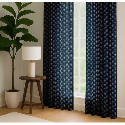 Cortinas de Algodão Extra Longas, 2 Painéis, Filtrantes, Bolso para Varão/Alça Traseira, Tetos Altos/Portas-Francesas, Floral - Vargottam 132,08 Cm (L) × 213,36 Cm (C) / Azul