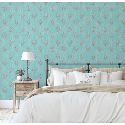 Papel de Parede Autoadesivo Removível Buta Paisley - Estilo Asiático para Banheiro, Lavanderia, Armário, Vinil Azul - S4Sassy 63,5 cm (L) × 914,4 cm (C) / Azul - Vinil Liso