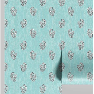 Papel de Parede Autoadesivo Removível Buta Paisley - Estilo Asiático para Banheiro, Lavanderia, Armário, Vinil Azul - S4Sassy 63,5 cm (L) × 914,4 cm (C) / Azul - Vinil Liso