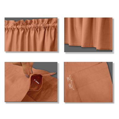 Bandô Liso de Algodão, Cortina Decorativa com Bolso para Varão, Meia Cortina para Janela de Cozinha - Vargottam 91,4 Cm (L) × 76,2 Cm (C) – 2 Painéis / Laranja