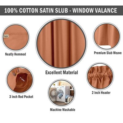 Bandô Liso de Algodão, Cortina Decorativa com Bolso para Varão, Meia Cortina para Janela de Cozinha - Vargottam 91,4 Cm (L) × 76,2 Cm (C) – 2 Painéis / Laranja
