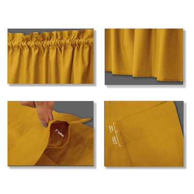 Bandô de Algodão Lisa com Bolso para Varão, Meia Cortina Decorativa para Janela da Cozinha - Vargottam 91,4 Cm (L) × 76,2 Cm (C) – 2 Painéis / Amarelo
