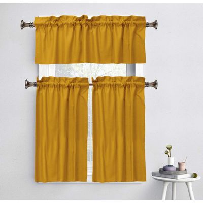 Bandô de Algodão Lisa com Bolso para Varão, Meia Cortina Decorativa para Janela da Cozinha - Vargottam 91,4 Cm (L) × 76,2 Cm (C) – 2 Painéis / Amarelo