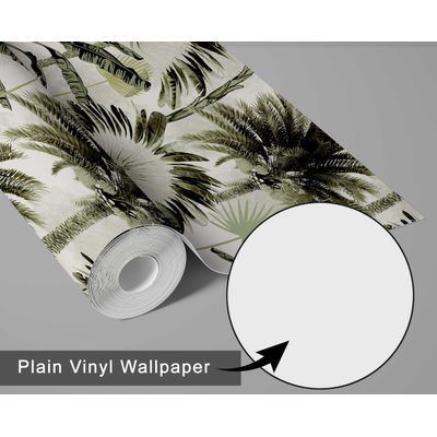 Papel de Parede Monocromático Estampa de Palmeira Verde, Vinil Autoadesivo, DIY Fácil para Quarto, Sala, Armários e Ambientes - S4Sassy 63,5 cm (L) × 152,4 cm (C) / Verde - Vinil Liso