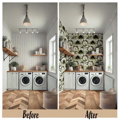 Papel de Parede Monocromático Estampa de Palmeira Verde, Vinil Autoadesivo, DIY Fácil para Quarto, Sala, Armários e Ambientes - S4Sassy 63,5 cm (L) × 152,4 cm (C) / Verde - Vinil Liso