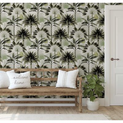 Papel de Parede Monocromático Estampa de Palmeira Verde, Vinil Autoadesivo, DIY Fácil para Quarto, Sala, Armários e Ambientes - S4Sassy 63,5 cm (L) × 152,4 cm (C) / Verde - Vinil Liso