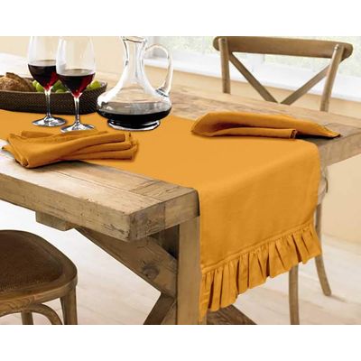 Caminho de Mesa com Babado em Tecido Slub de Algodão Amarelo para Decoração de Mesa - Vargottam 35,56 Cm (L) × 121,92 Cm (C) / Amarelo