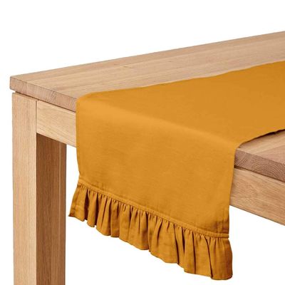 Caminho de Mesa com Babado em Tecido Slub de Algodão Amarelo para Decoração de Mesa - Vargottam 35,56 Cm (L) × 121,92 Cm (C) / Amarelo