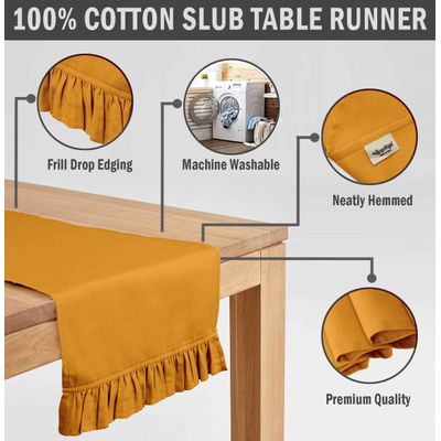 Caminho de Mesa com Babado em Tecido Slub de Algodão Amarelo para Decoração de Mesa - Vargottam 35,56 Cm (L) × 121,92 Cm (C) / Amarelo