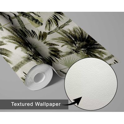 Papel de Parede Monocromático Estampa de Palmeira Verde, Vinil Autoadesivo, DIY Fácil para Quarto, Sala, Armários e Ambientes - S4Sassy 63,5 cm (L) × 304,8 cm (C) / Verde - Vinil Texturizado