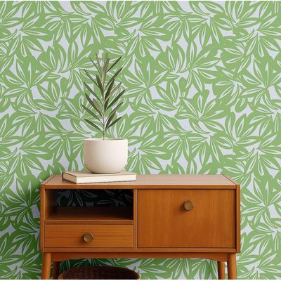 Papel de Parede Vinílico Autoadesivo Estampa Moderna de Folhas Tropicais Verde, Fácil Aplicação para Quarto, Armários e Ambientes - S4Sassy 63,5 cm (L) × 304,8 cm (C) / Verde - Vinil Liso