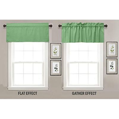 Bandô Liso de Algodão, Cortina Decorativa com Bolso para Varão, Meia Cortina para Janela de Cozinha - Vargottam 91,4 Cm (L) × 76,2 Cm (C) – 2 Painéis / Verde