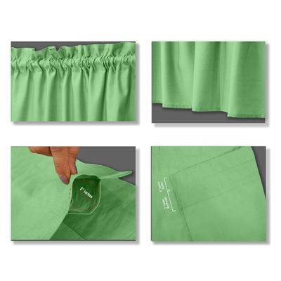 Bandô Liso de Algodão, Cortina Decorativa com Bolso para Varão, Meia Cortina para Janela de Cozinha - Vargottam 91,4 Cm (L) × 76,2 Cm (C) – 2 Painéis / Verde