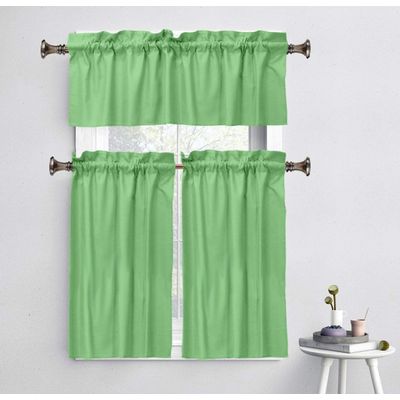 Bandô Liso de Algodão, Cortina Decorativa com Bolso para Varão, Meia Cortina para Janela de Cozinha - Vargottam 91,4 Cm (L) × 76,2 Cm (C) – 2 Painéis / Verde