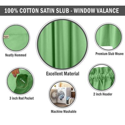 Bandô Liso de Algodão, Cortina Decorativa com Bolso para Varão, Meia Cortina para Janela de Cozinha - Vargottam 91,4 Cm (L) × 76,2 Cm (C) – 2 Painéis / Verde