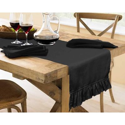 Tecido Slub de Algodão Preto para Decoração de Casa, Caminho de Mesa com Babado - Vargottam 35,56 Cm (L) × 228,6 Cm (C) / Preto
