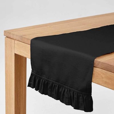 Tecido Slub de Algodão Preto para Decoração de Casa, Caminho de Mesa com Babado - Vargottam 35,56 Cm (L) × 228,6 Cm (C) / Preto