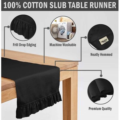 Tecido Slub de Algodão Preto para Decoração de Casa, Caminho de Mesa com Babado - Vargottam 35,56 Cm (L) × 228,6 Cm (C) / Preto