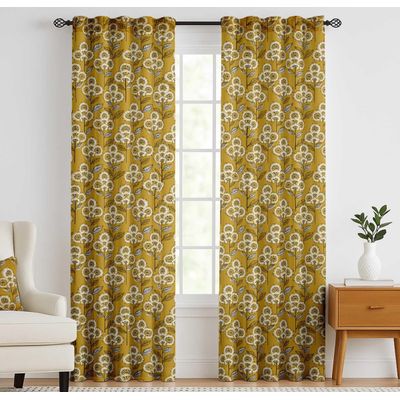 Cortinas Extra Longas de Algodão, Filtrantes, Bainha p/ Varão/Alças Traseiras, Jogo 2 Painéis, p/ Tetos Altos/Portas Francesas - Vargottam 132,08 Cm (L) × 213,36 Cm (C) / Amarelo