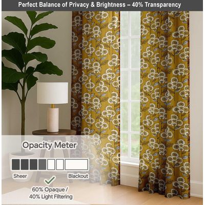 Cortinas Extra Longas de Algodão, Filtrantes, Bainha p/ Varão/Alças Traseiras, Jogo 2 Painéis, p/ Tetos Altos/Portas Francesas - Vargottam 132,08 Cm (L) × 213,36 Cm (C) / Amarelo