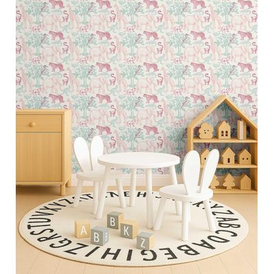 Papel de Parede Safari Animal Verde, Vinil Autoadesivo, Aplicação Fácil (Faça Você Mesmo) para Quarto Infantil e Sala de Brincar - S4Sassy 63,5 cm (L) × 914,4 cm (C) / Verde - Vinil Liso