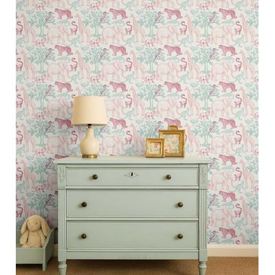Papel de Parede Safari Animal Verde, Vinil Autoadesivo, Aplicação Fácil (Faça Você Mesmo) para Quarto Infantil e Sala de Brincar - S4Sassy 63,5 cm (L) × 914,4 cm (C) / Verde - Vinil Liso